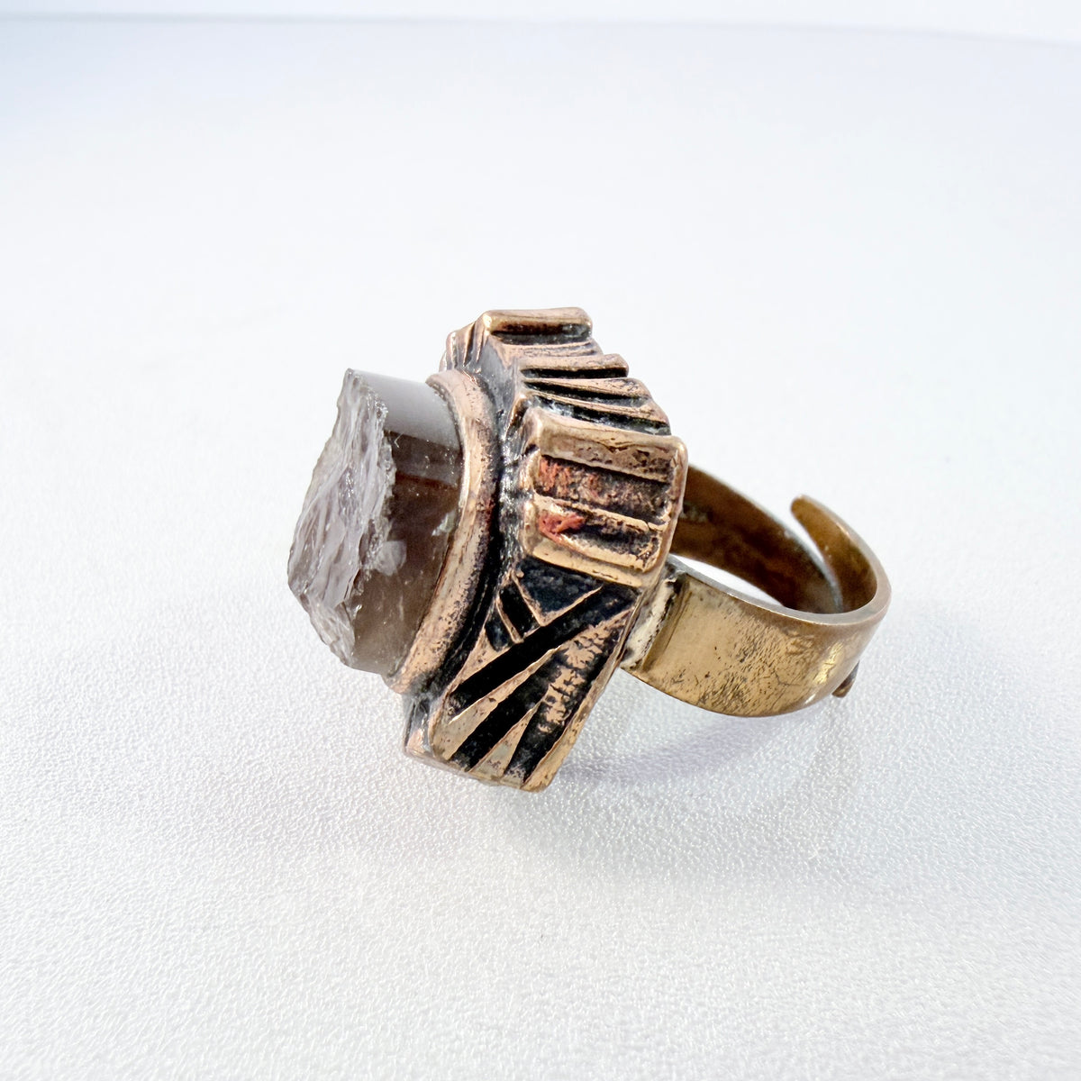 Pentti Sarpaneva, Finland 1970s. Vintage Brutalist Bronze Raw Quartz Ring.
