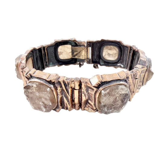 Pentti Sarpaneva, Finland 1970s. Vintage Brutalist Bronze Raw Quartz Bracelet.