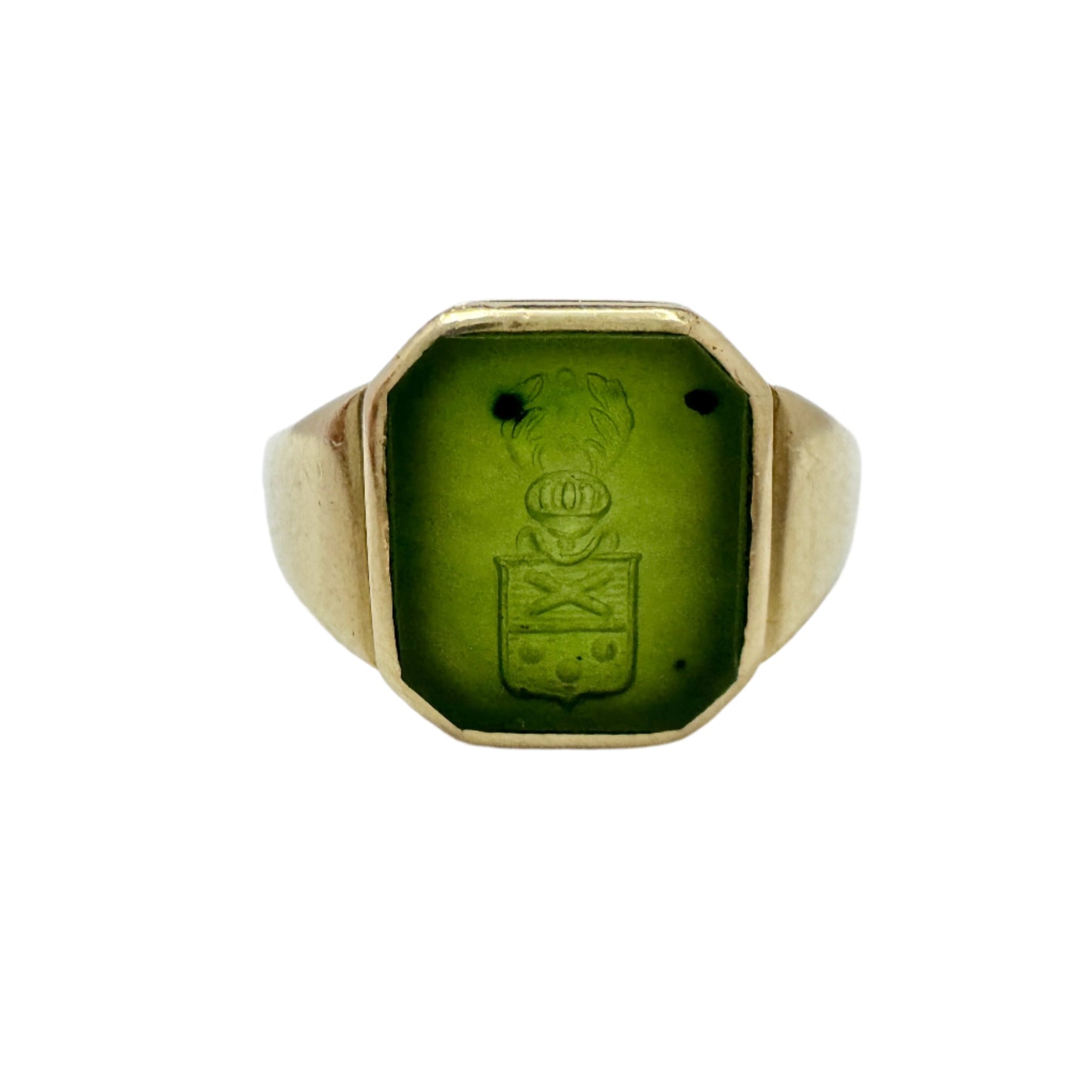 Cropp & Farr, London 1949. Vintage 18k Gold Jade Signet Ring. Female Size.