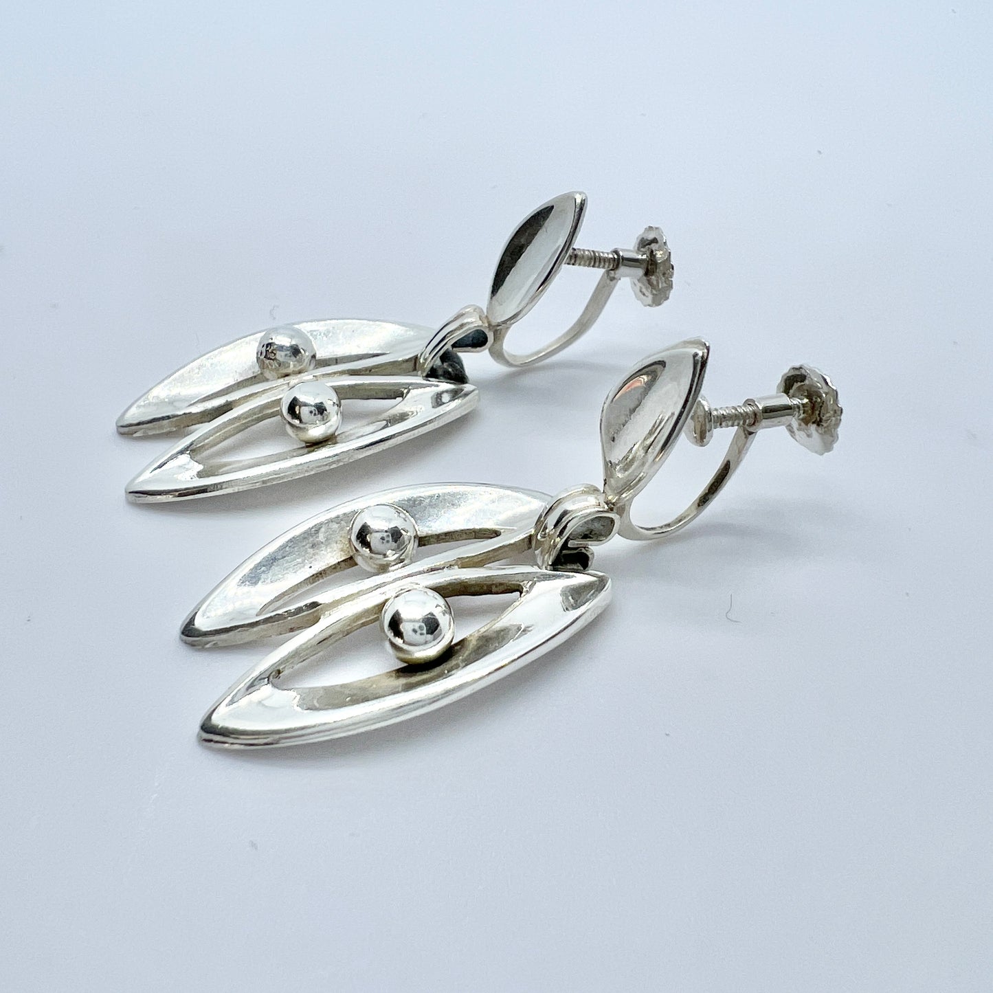 Kaplan, Sweden 1957. Vintage Solid Silver Earrings.