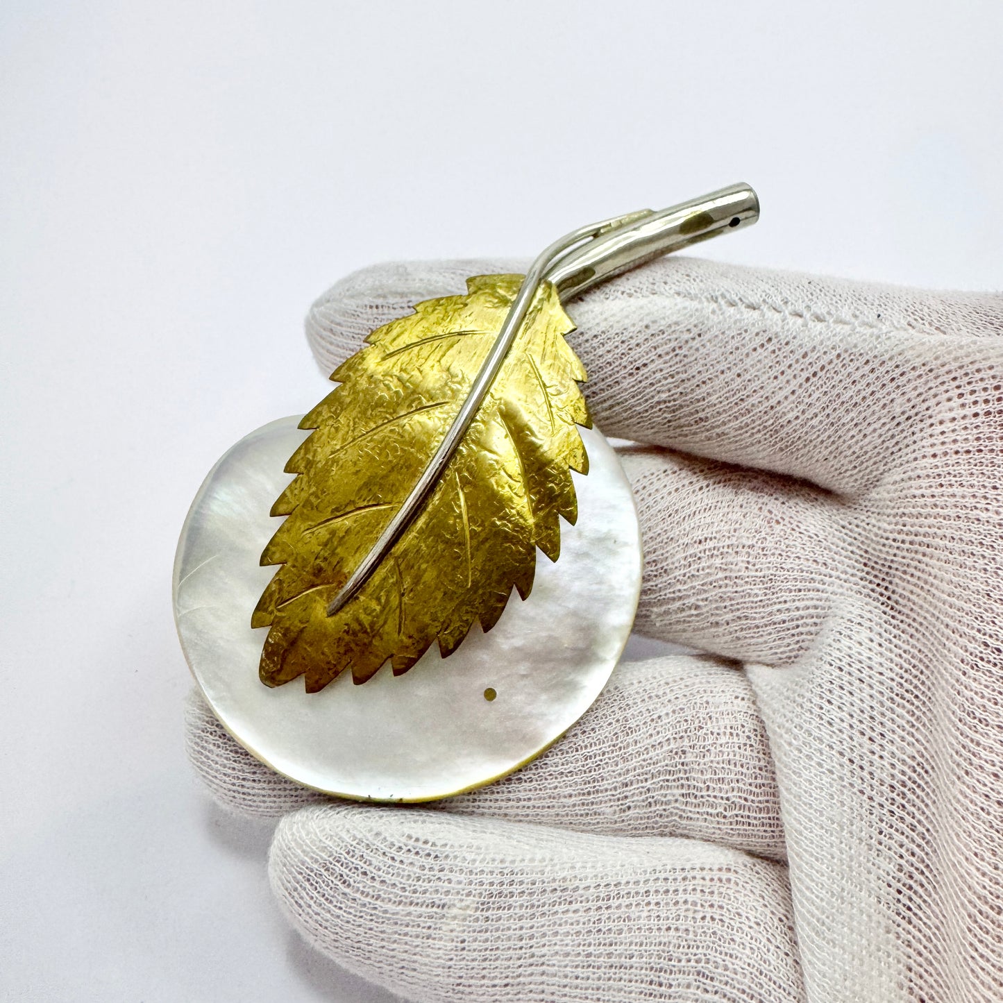 Fabrice, Paris. Large Vintage Metal and MoP Brooch.