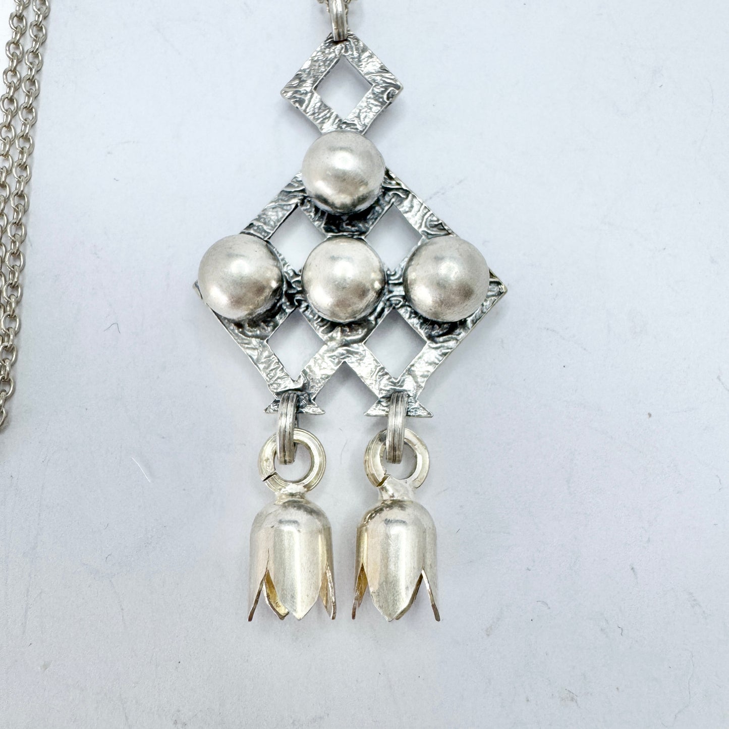 Finland ca 1970. Vintage Solid Silver Pendant Necklace.