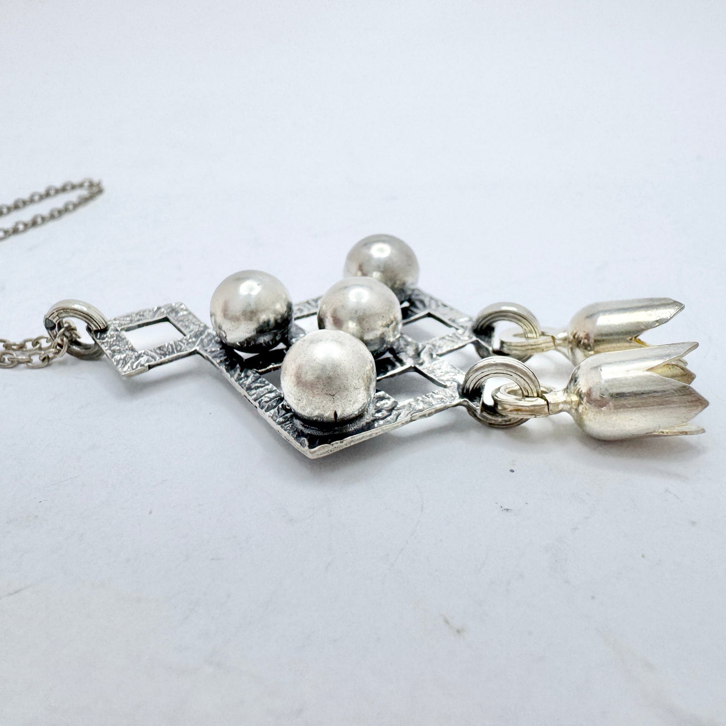 Finland ca 1970. Vintage Solid Silver Pendant Necklace.