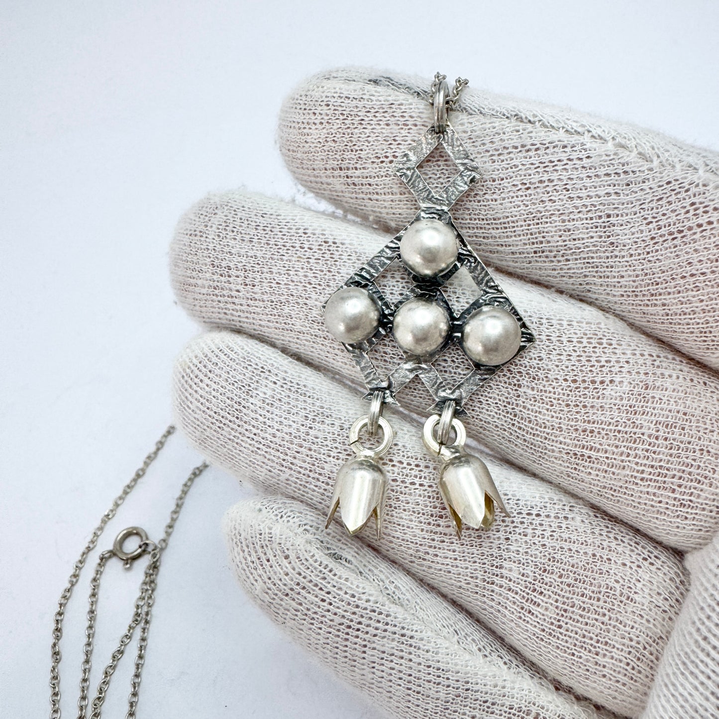 Finland ca 1970. Vintage Solid Silver Pendant Necklace.