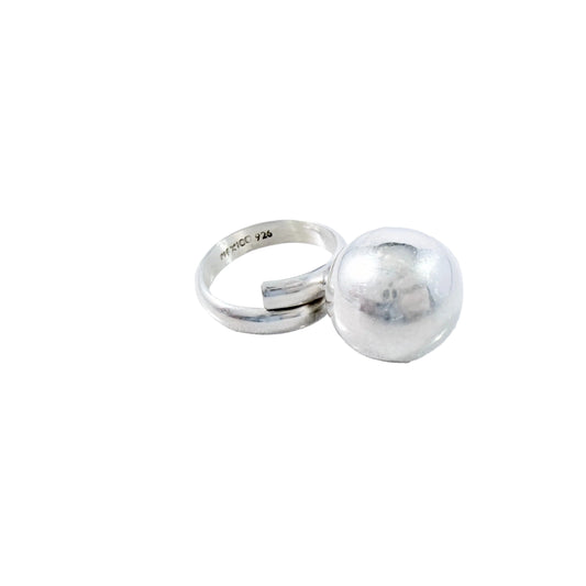 Mexico. Vintage Sterling Silver Ball Adjustable Size Ring.