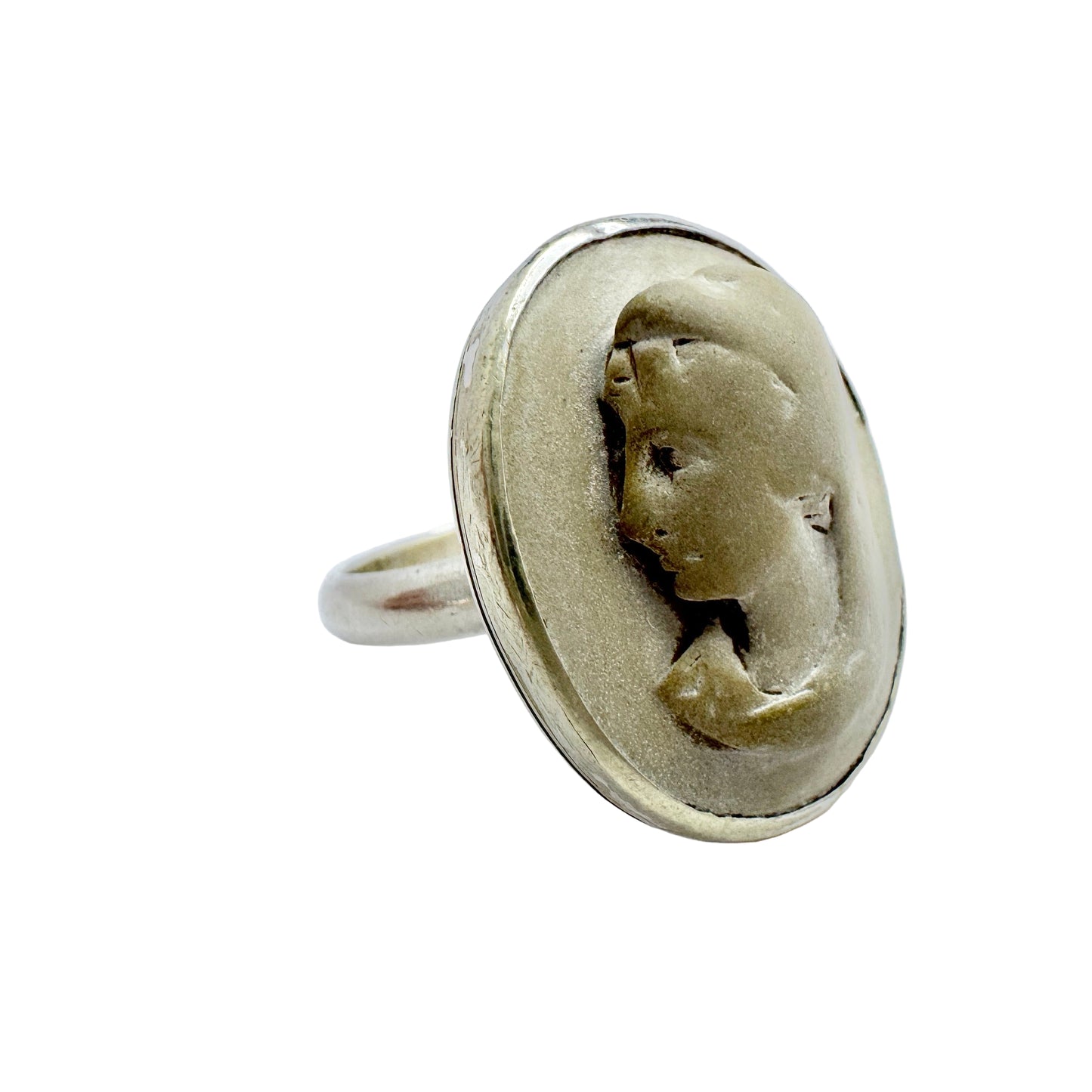 Antique Lava Cameo set in a Silver Ring from Sweden 1943.