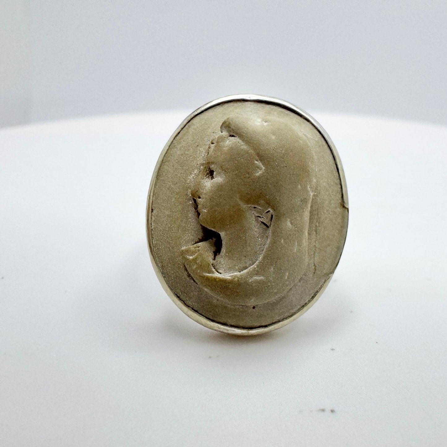 Antique Lava Cameo set in a Silver Ring from Sweden 1943.