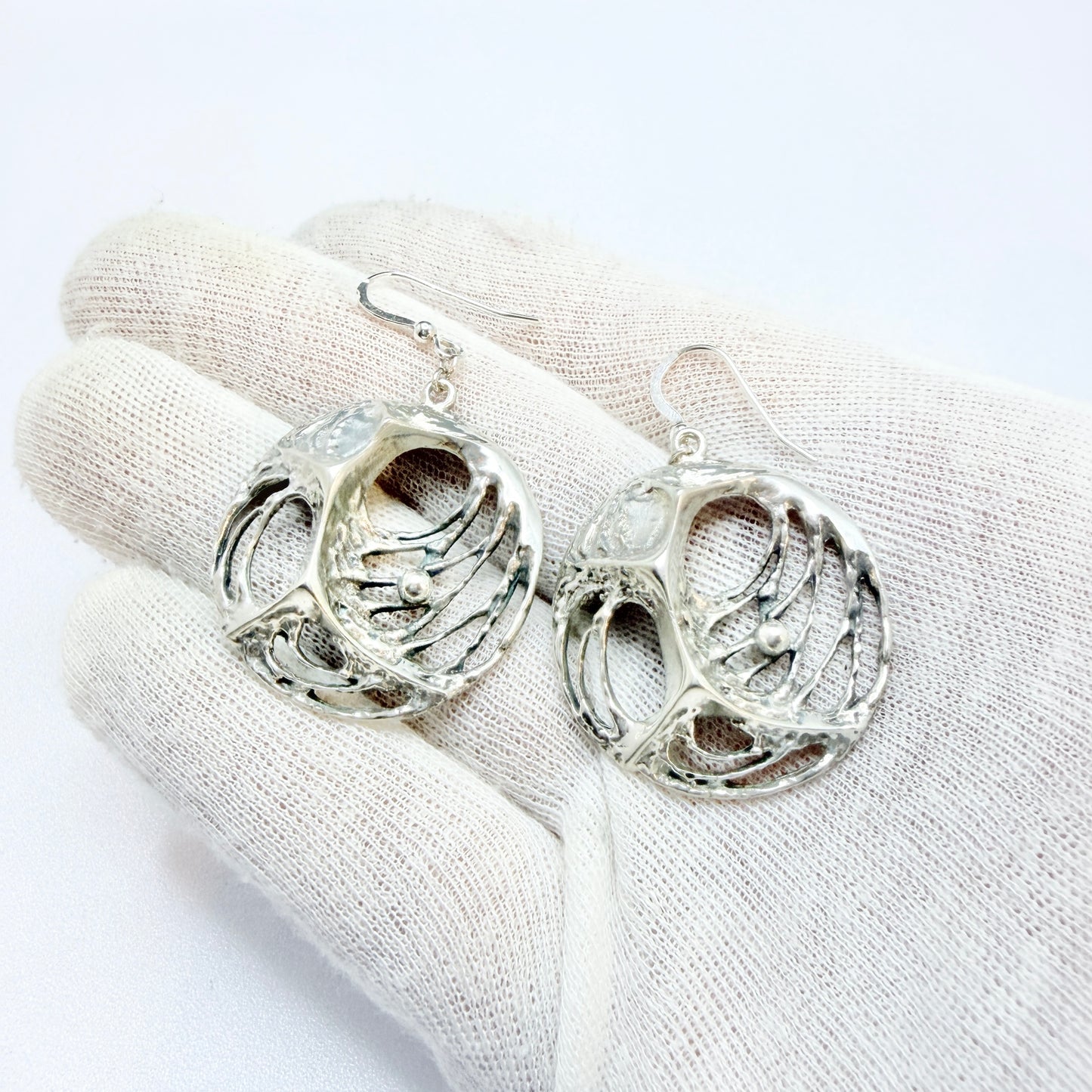 Sten & Laine, Finland early 1970s. Vintage Solid Silver Large Earrings.