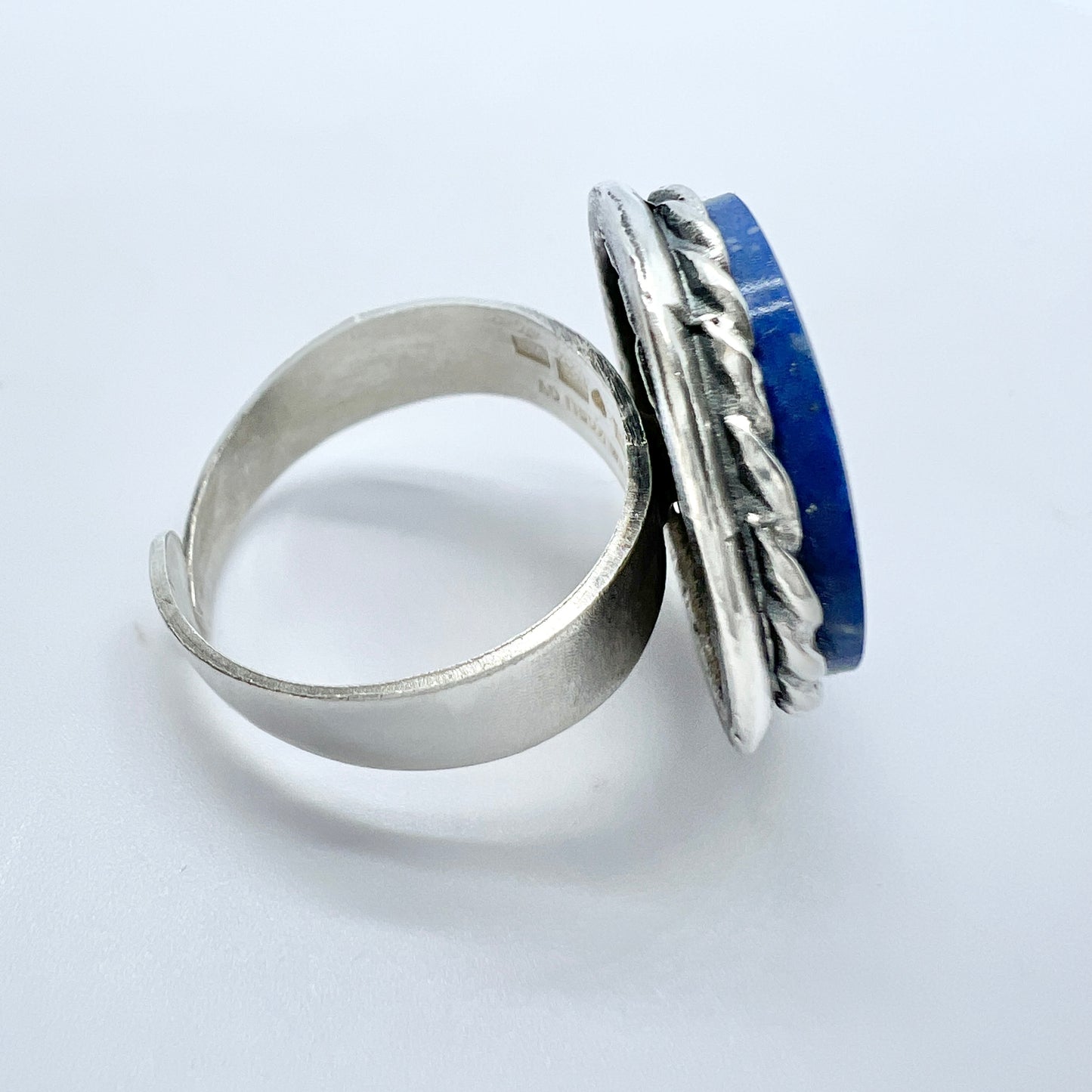Polar Koru, Finland 1974. Vintage Sterling Silver Lapis Lazuli Ring. Adjustable Size.