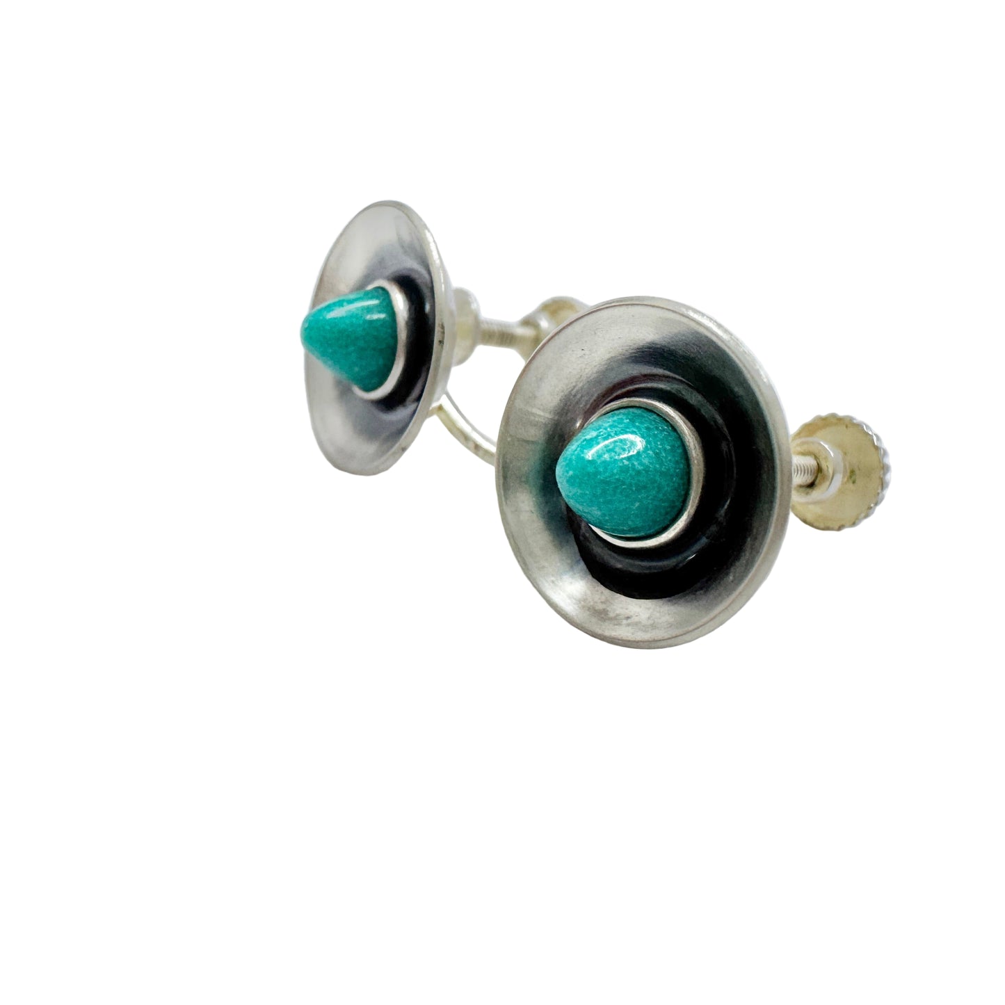 Elis Kauppi, Kupittaan Kulta Finland 1960s. Vintage Solid Silver Aventurine Earrings