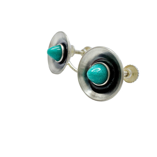 Elis Kauppi, Kupittaan Kulta Finland 1960s. Vintage Solid Silver Aventurine Earrings