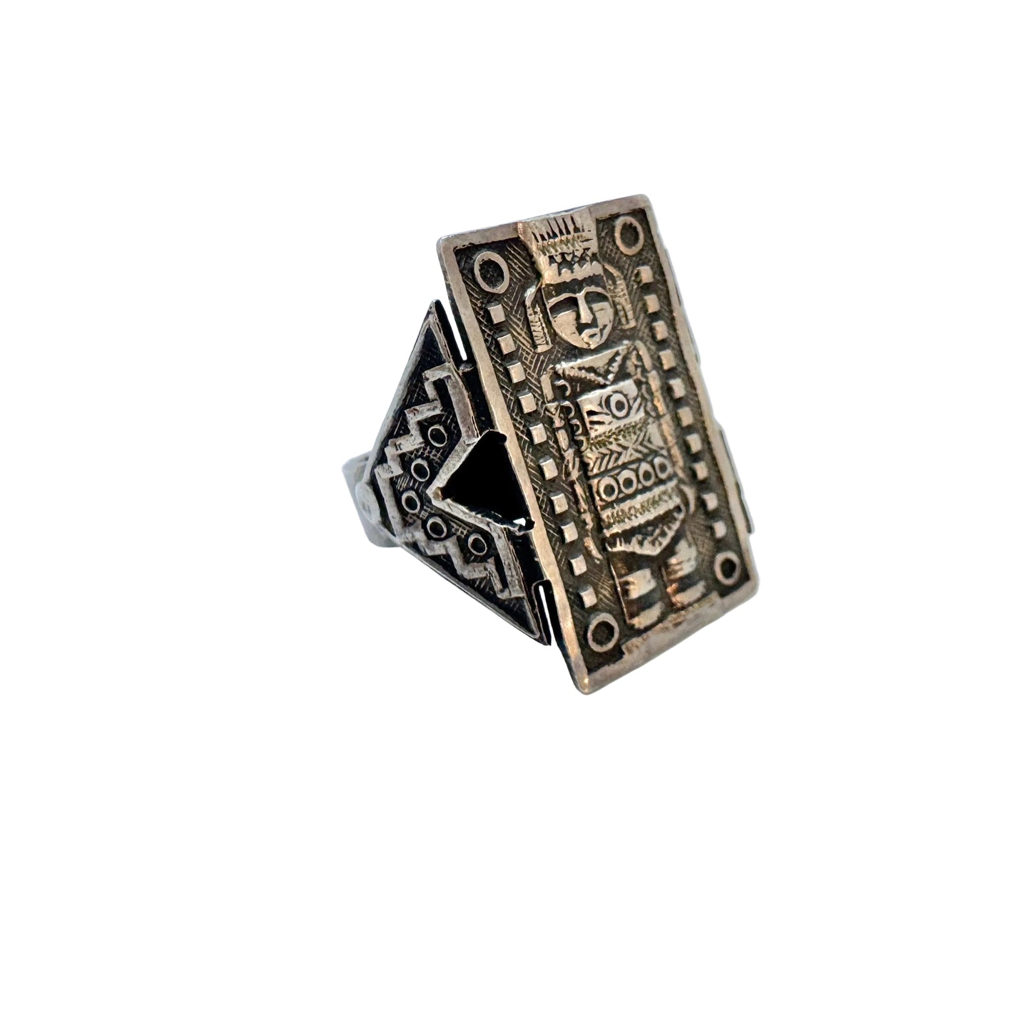 Mexico c 1950s. Vintage Sterling Silver Inca God Ring.