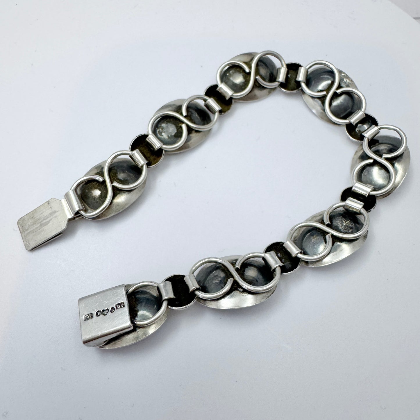 Alton, Sweden 1954. Vintage Mid-century Solid Silver Chalcedony Bracelet.