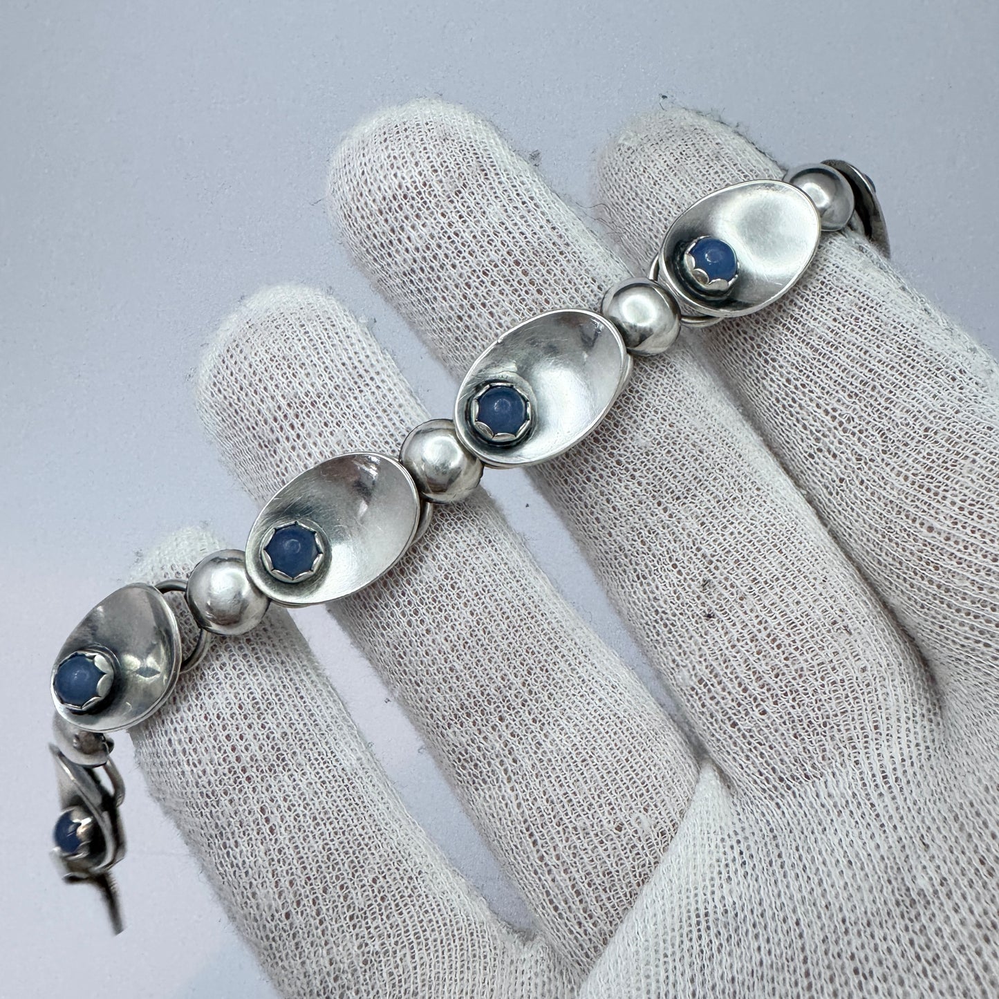 Alton, Sweden 1954. Vintage Mid-century Solid Silver Chalcedony Bracelet.