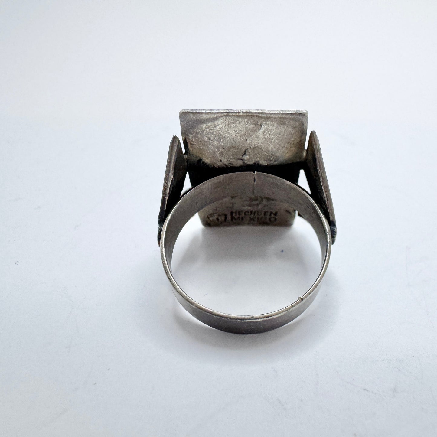 Mexico c 1950s. Vintage Sterling Silver Inca God Ring.
