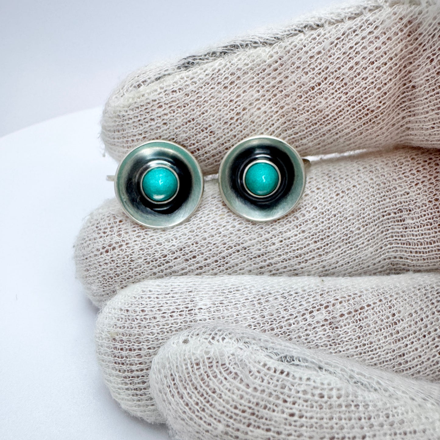 Elis Kauppi, Kupittaan Kulta Finland 1960s. Vintage Solid Silver Aventurine Earrings