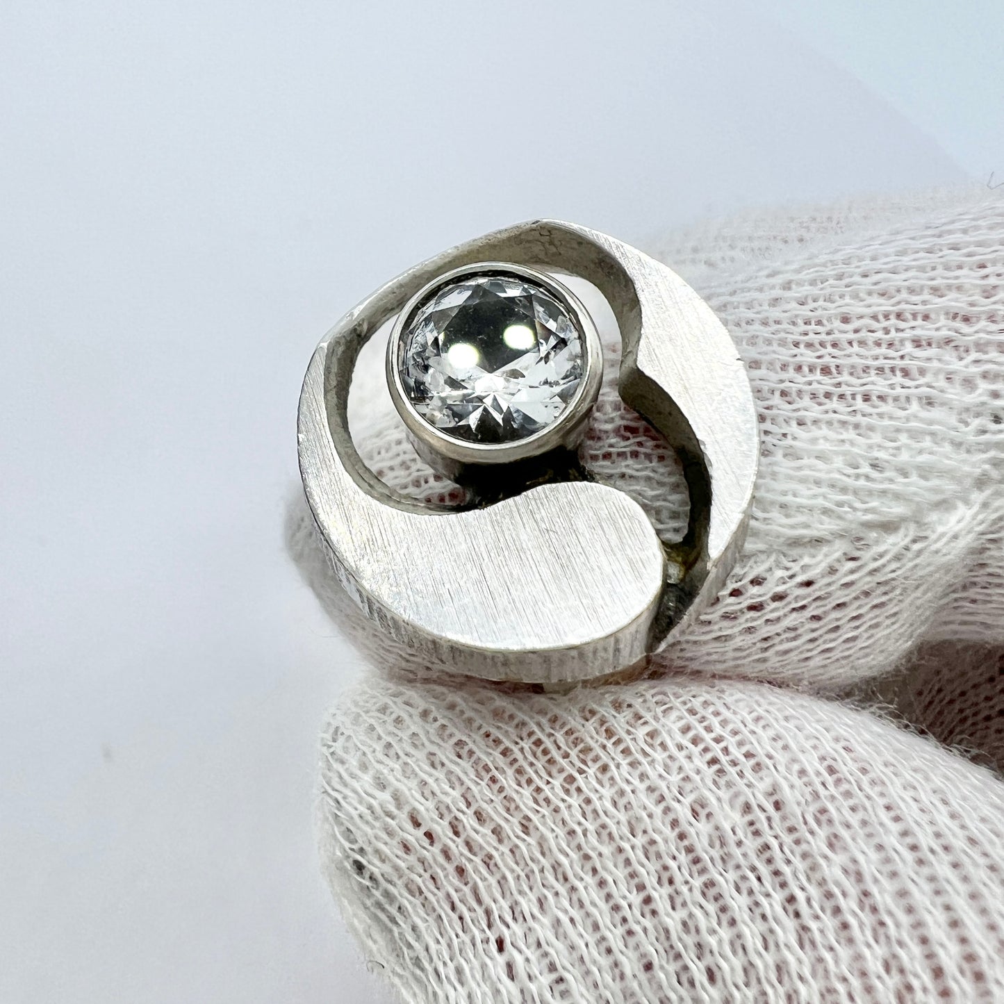 Karl Laine for Sten & Laine, Finland 1977. Vintage Sterling Silver Rock Crystal Ring.