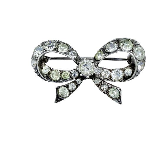 Vintage ca 1940s Sterling 935 Silver Paste Stone Ribbon Brooch.