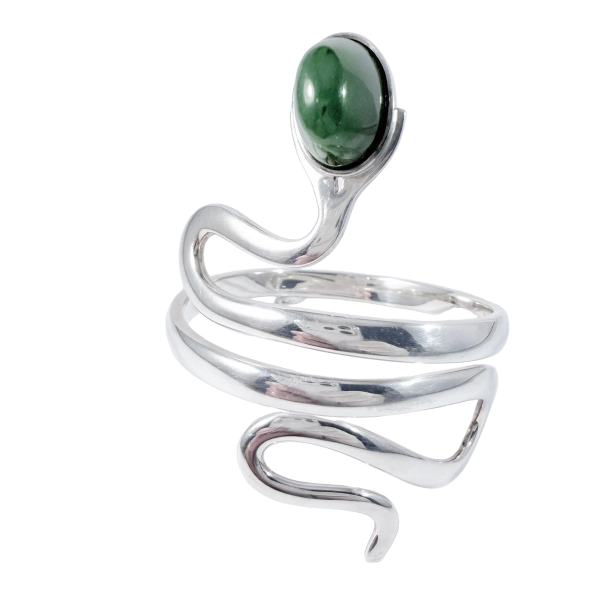 W. & S. Sørensen, Denmark c 1960s. Bold Vintage Sterling Silver Nephrite / Jade Snake Arm-band Bracelet.