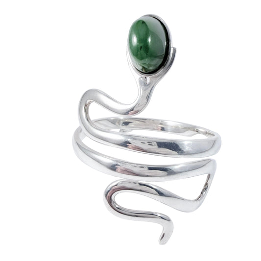 W. & S. Sørensen, Denmark c 1960s. Bold Vintage Sterling Silver Nephrite / Jade Snake Arm-band Bracelet.