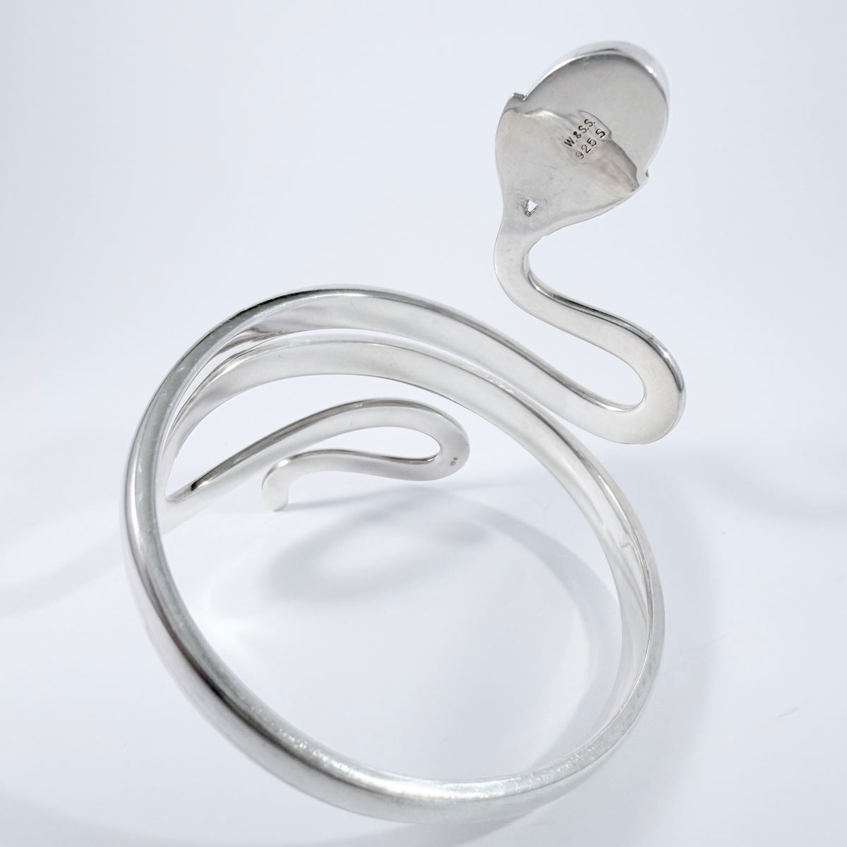 W. & S. Sørensen, Denmark c 1960s. Bold Vintage Sterling Silver Nephrite / Jade Snake Arm-band Bracelet.