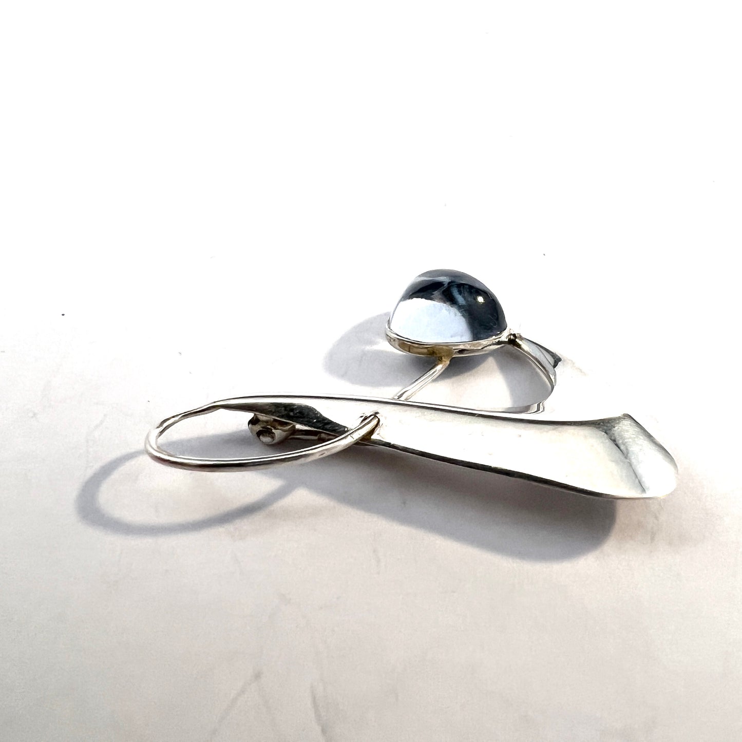 Salovaara, Finland year 1960. Vintage Solid Silver Blue Quarz Brooch.