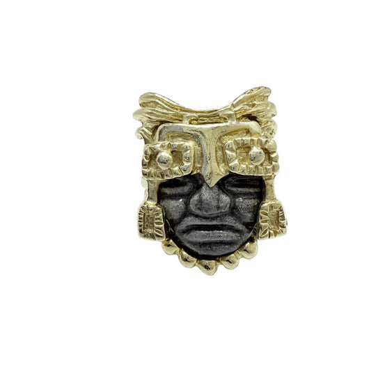 SALVADOR TERAN for MARBEL. Vintage Gold-plated Aztec / Mayan Warrior Mask Ring.