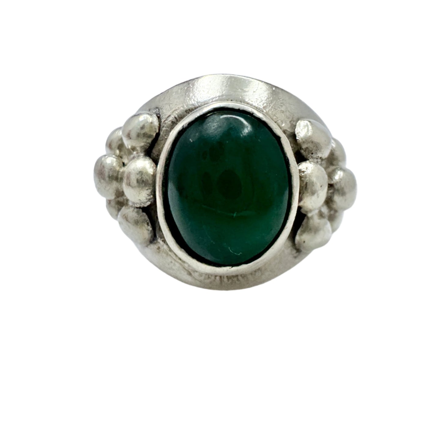 Kaplan, Stockholm 1954. Vintage Solid Silver Chrysoprase Ring.