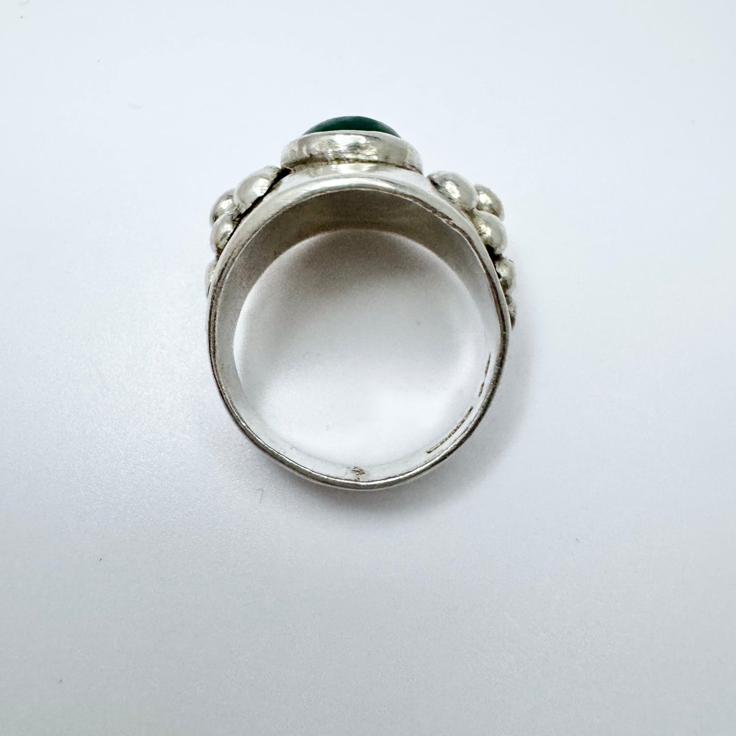 Kaplan, Stockholm 1954. Vintage Solid Silver Chrysoprase Ring.