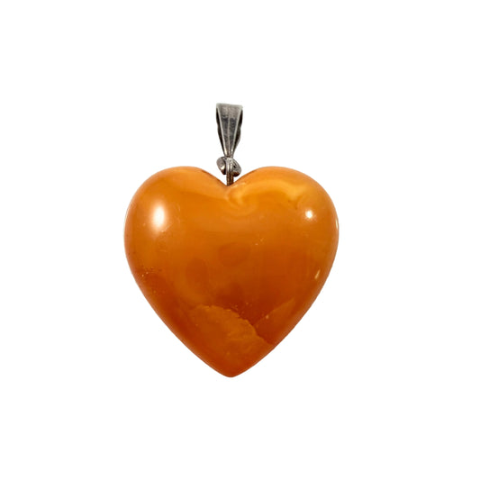 Vintage Heart Amber Silver Pendant.