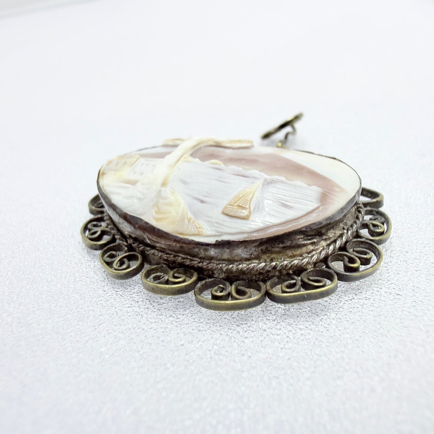 Italy ca 1930s. Mount Vesuvius Pompeii Cameo Metal Pendant