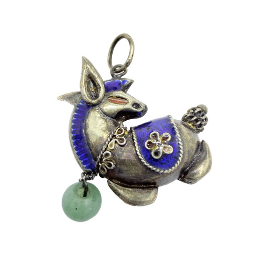 Vintage Gilt Enamelled Silver Jade Horse Charm / Pendant. Prob. China.
