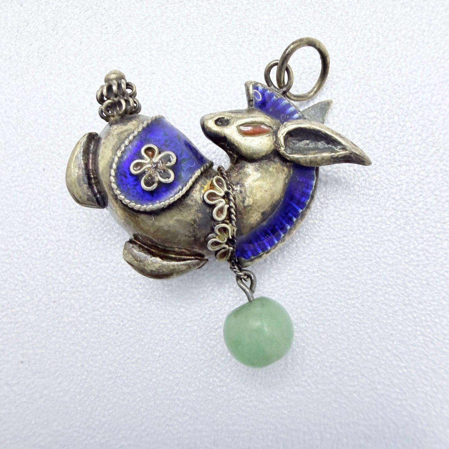 Vintage Gilt Enamelled Silver Jade Horse Charm / Pendant. Prob. China.