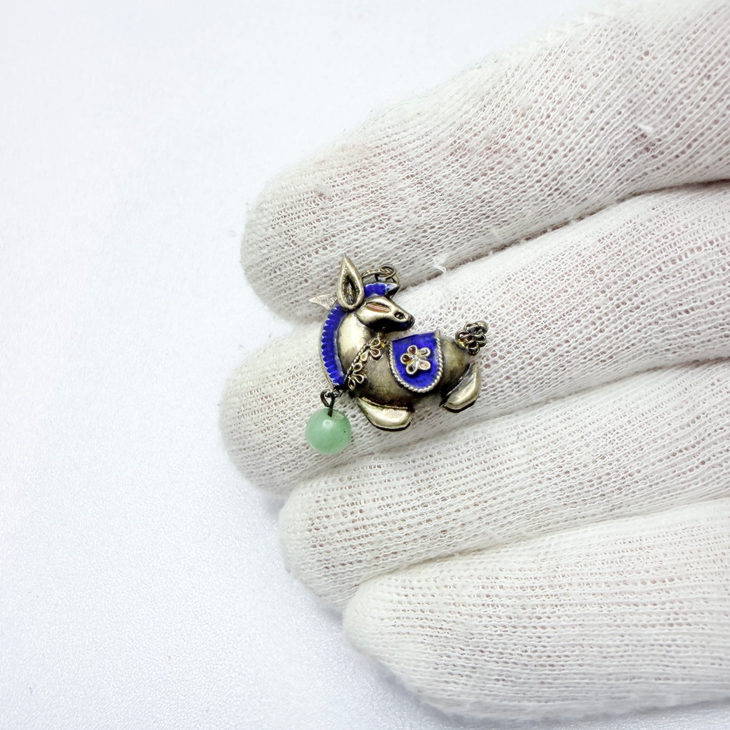Vintage Gilt Enamelled Silver Jade Horse Charm / Pendant. Prob. China.