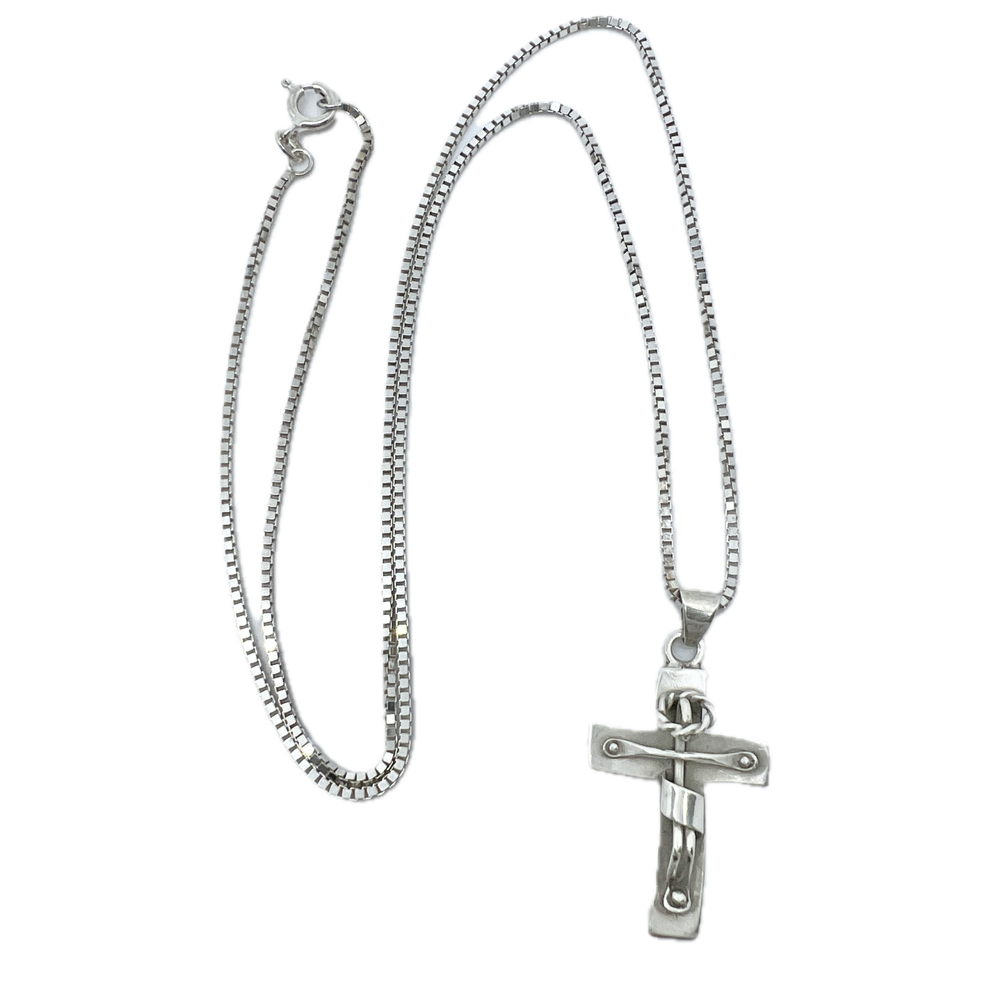 Mexico c 1950-60s. Vintage Sterling Silver Crucifix Pendant + Chain.