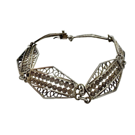 Italy 1920s. Antique Solid Silver Filigree Art Nouveau Art Deco Transition Bracelet.