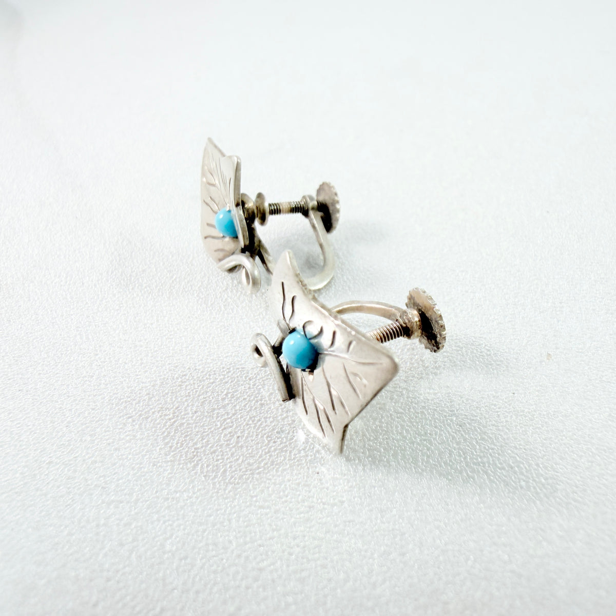 Arvo Saarela, Sweden 1952. Vintage Solid Silver Turquoise Earrings.