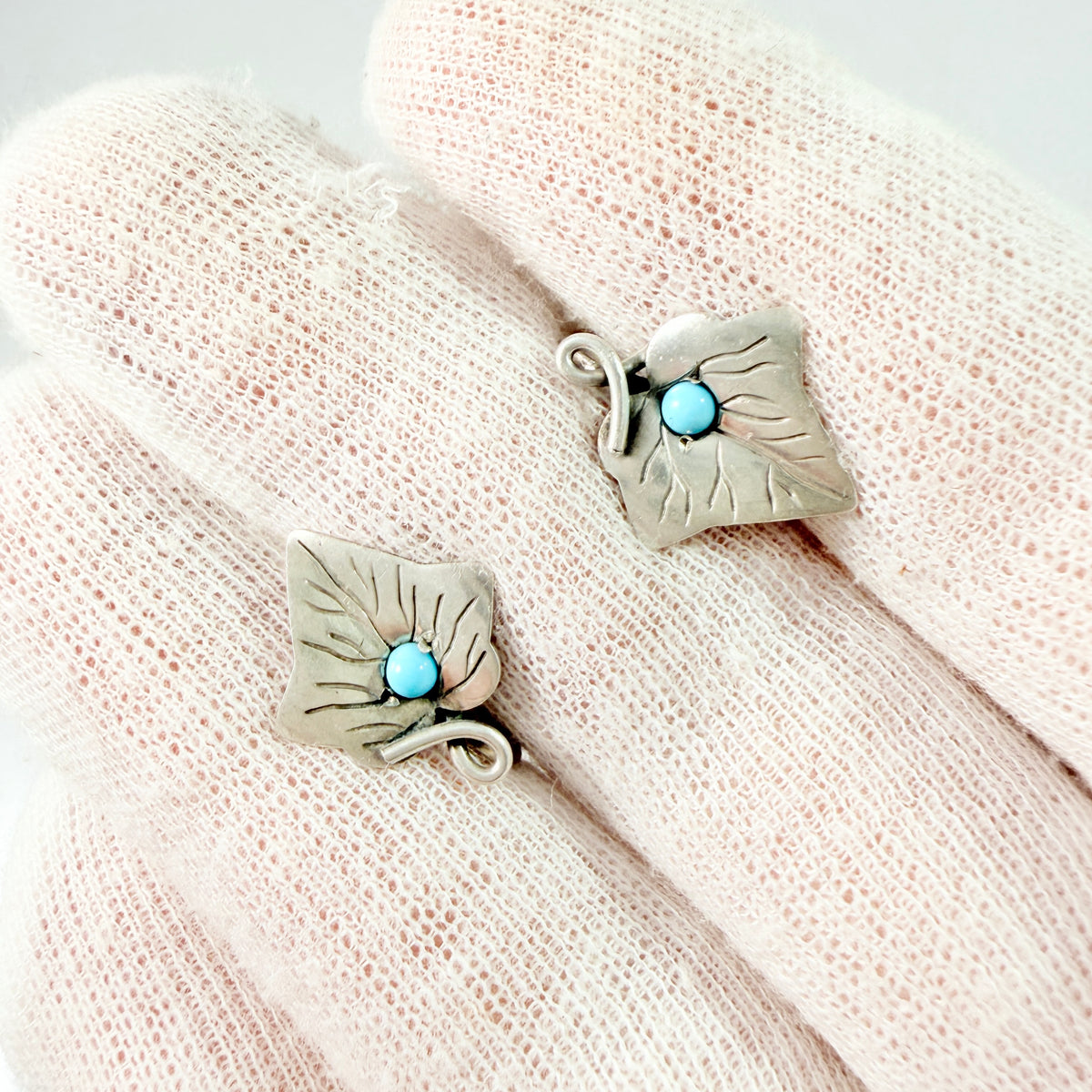 Arvo Saarela, Sweden 1952. Vintage Solid Silver Turquoise Earrings.