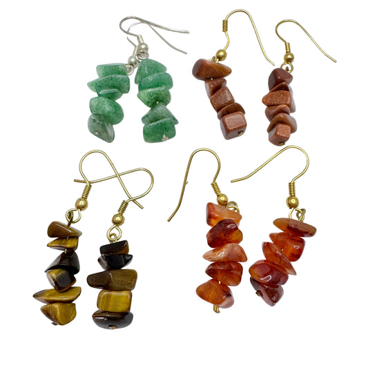 Four Pair of Earrings. Aventurine. Tiger's Eye. Carnelian and Goldstone.