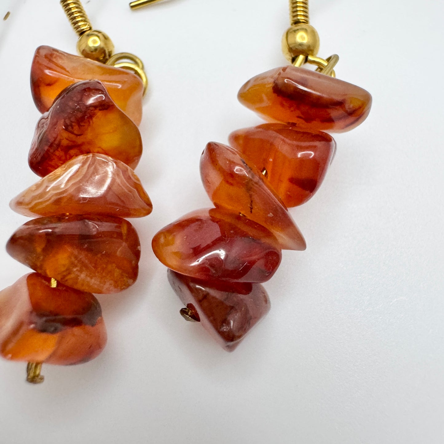Four Pair of Earrings. Aventurine. Tiger's Eye. Carnelian and Goldstone.