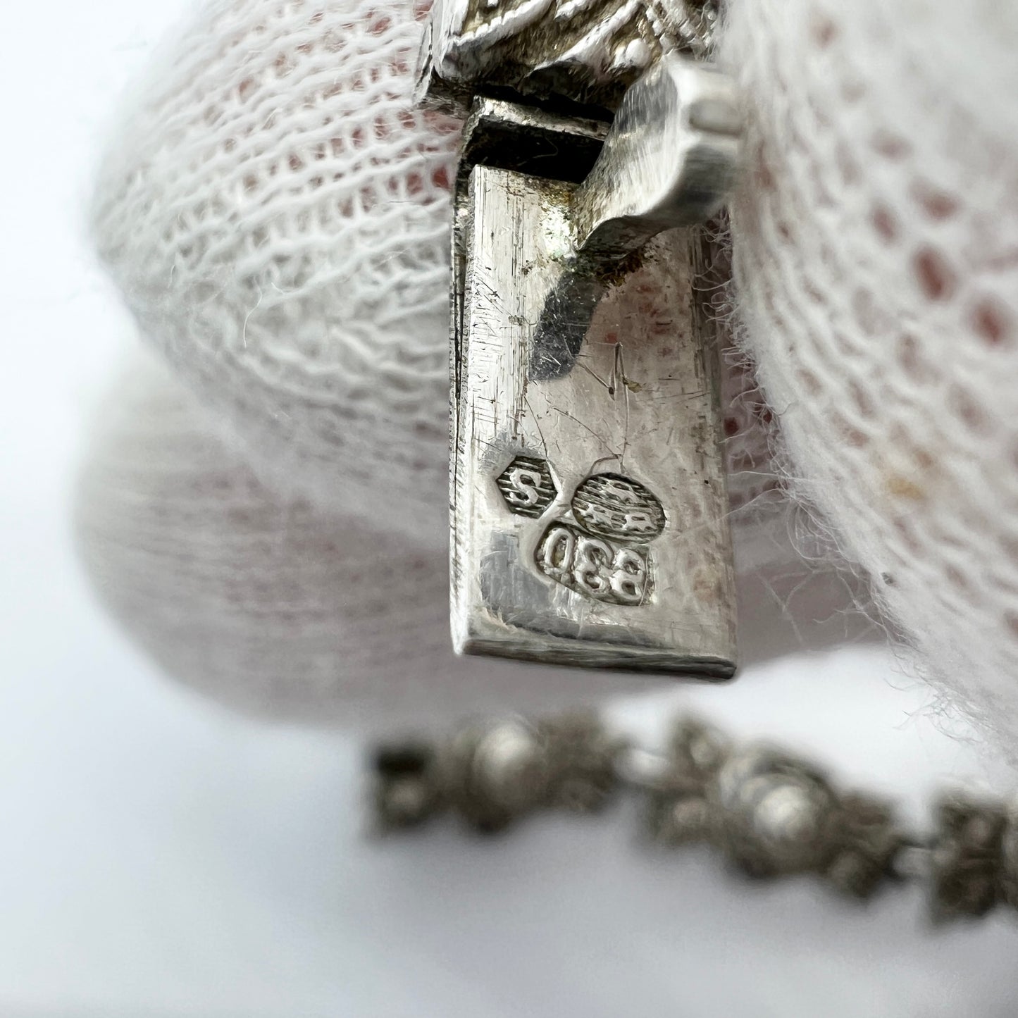 Sweden 1940s. Vintage Solid Silver Marcasite Rose Flower Necklace.