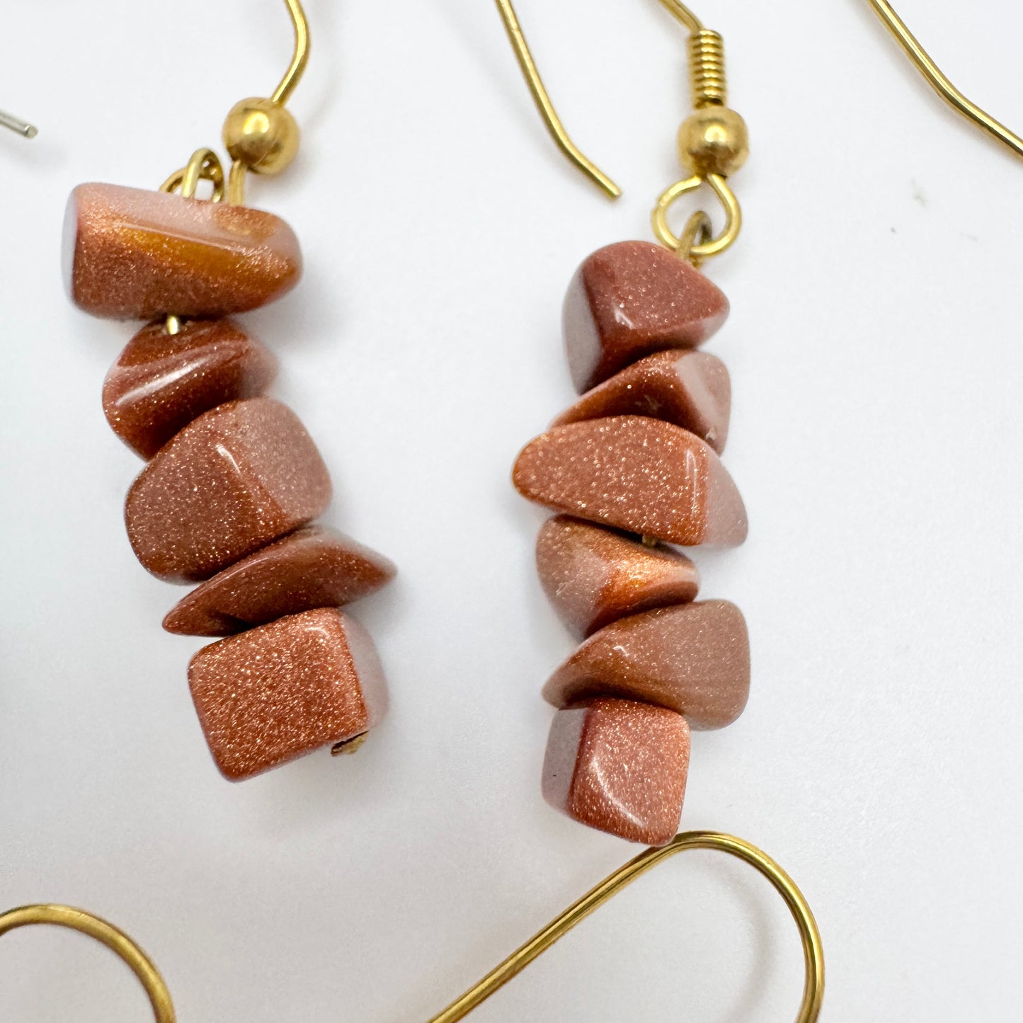 Four Pair of Earrings. Aventurine. Tiger's Eye. Carnelian and Goldstone.