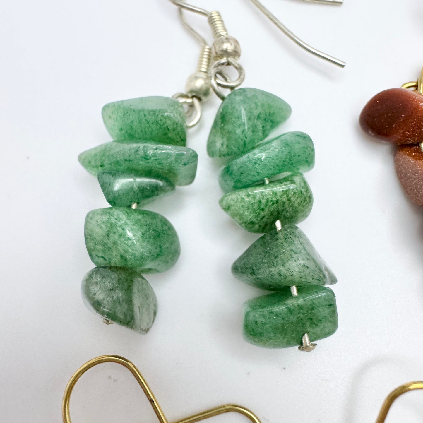 Four Pair of Earrings. Aventurine. Tiger's Eye. Carnelian and Goldstone.