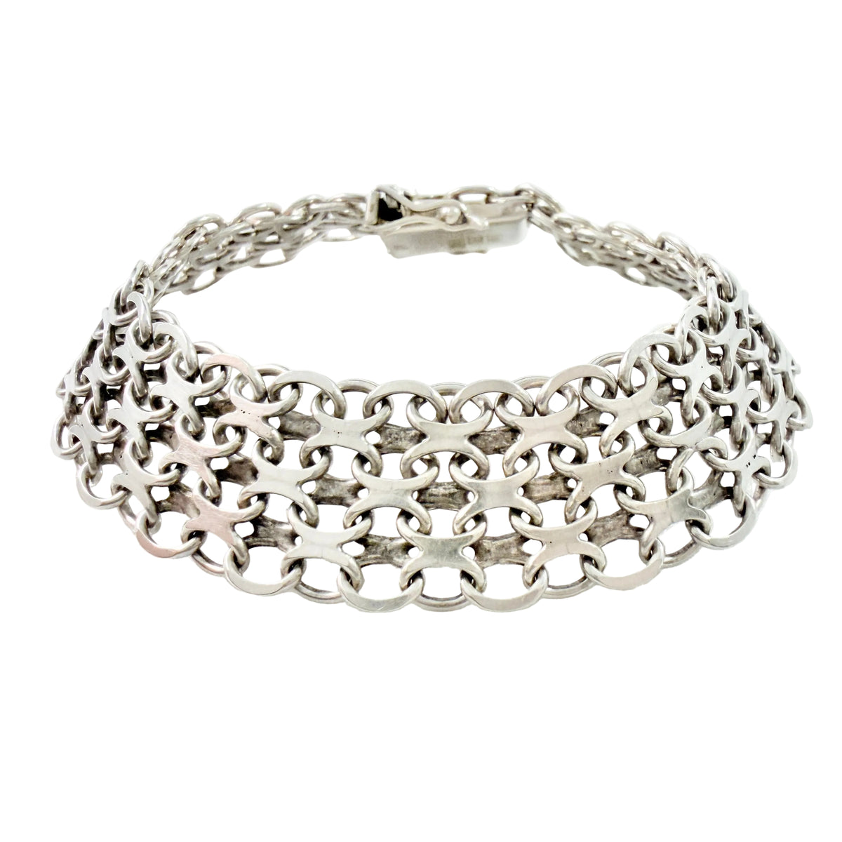 N S E Guldvaru, Sweden 1988. Vintage Solid Silver X-link Bracelet.