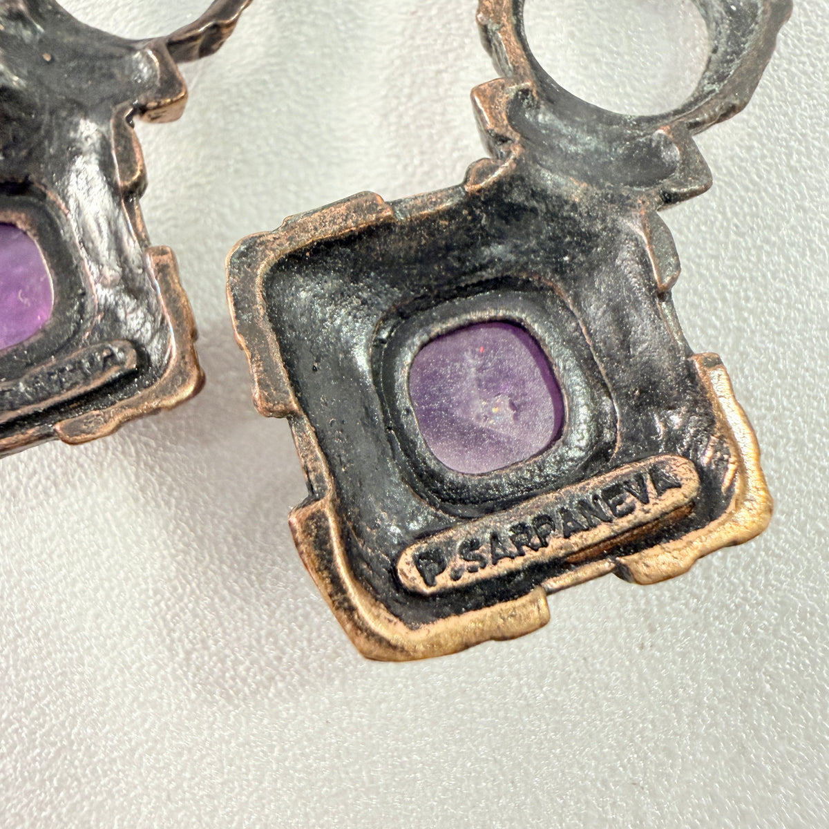 Pentti Sarpaneva, Finland 1970s. Vintage Bronze Raw Amethyst Earrings.
