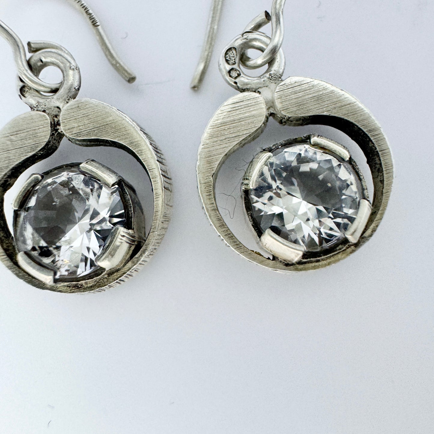 Sten & Laine, Finland 1976. Vintage Sterling Silver Rock Crystal Earrings.