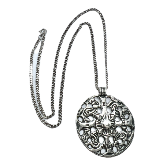 Sweden year 1980. Vintage Sterling Silver Viking Copy Pendant Necklace.