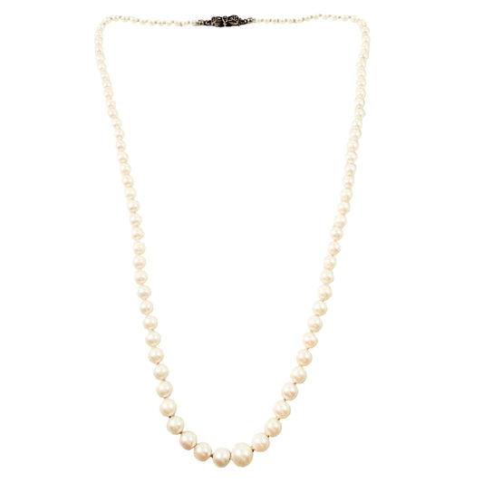 JKa Kohle, Germany ca 1950s Cultured Pearl Silver Clasp Necklace.