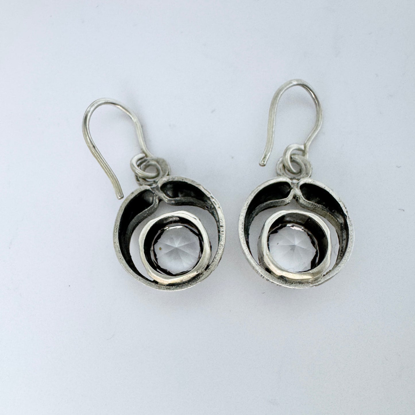 Sten & Laine, Finland 1976. Vintage Sterling Silver Rock Crystal Earrings.