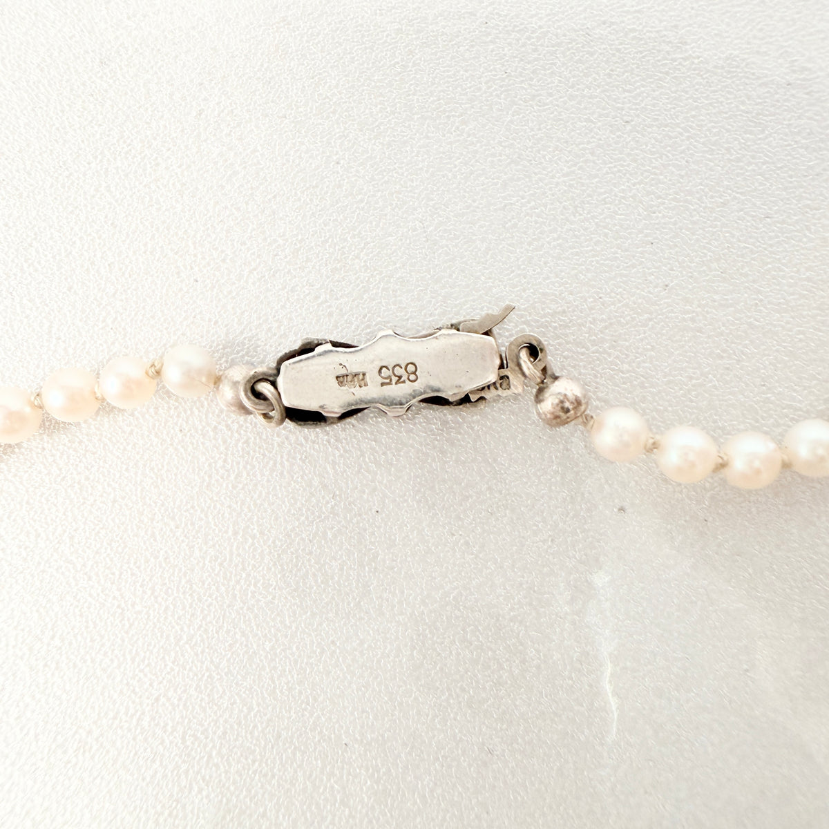 JKa Kohle, Germany ca 1950s Cultured Pearl Silver Clasp Necklace.